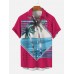 Summer Geometric Water Ripple Element and Coconut Tree Printing Men's Short Sleeve Shirt