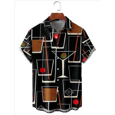 Men's Geometric Wine Glass Print Shirt 77487640X