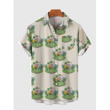 Full-Print Flamingo With Nature Leaf And Coconut Trees Printing Men's Short Sleeve Shirt