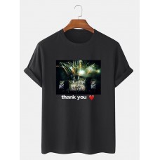 Mens Music Show Letter Graphic Cotton Short Sleeve T  Shirts