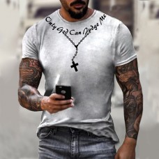 Men's 3D printed fashionable casual loose round neck pullover T-shirt HF2305-03-04