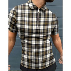 Checkered casual zipper polo shirt HF2903-04-01