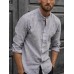 Men's loose sleeve cotton and linen shirt with stand collar HF0902-03-01