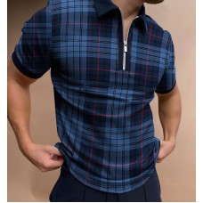 Casual color blocking zippered loose polo shirt HF3017-02-04