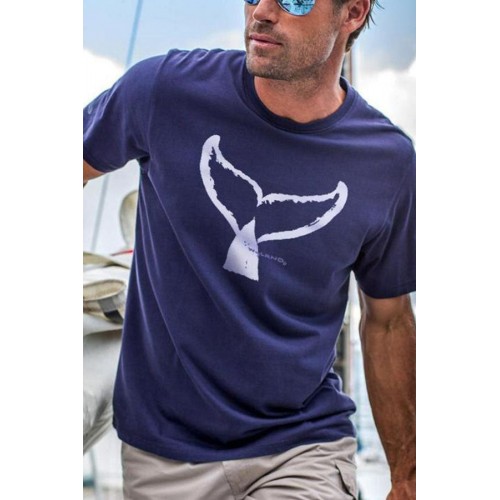 Wyland Whale Tail Brushed Indigo Short Sleeve Crew Neck T-Shirt