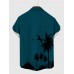 Hawaiian Creative Guitar and Palm Coconut Tree Printing Men's Short Sleeve Shirt