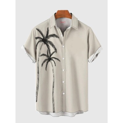 Hawaiian Summer Beach Style Coconut Trees Printing Men's Short Sleeve Shirt