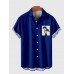 Bright-Blue Coconut Tree Printing Men's Short Sleeve Shirt