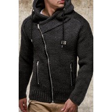 Men's Fashion Shock Strand Repair Jacket Long Sleeve Black Thick Sweater