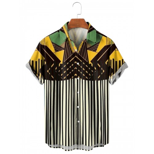 Men's Striped Geometric Print Shirt  36657673X